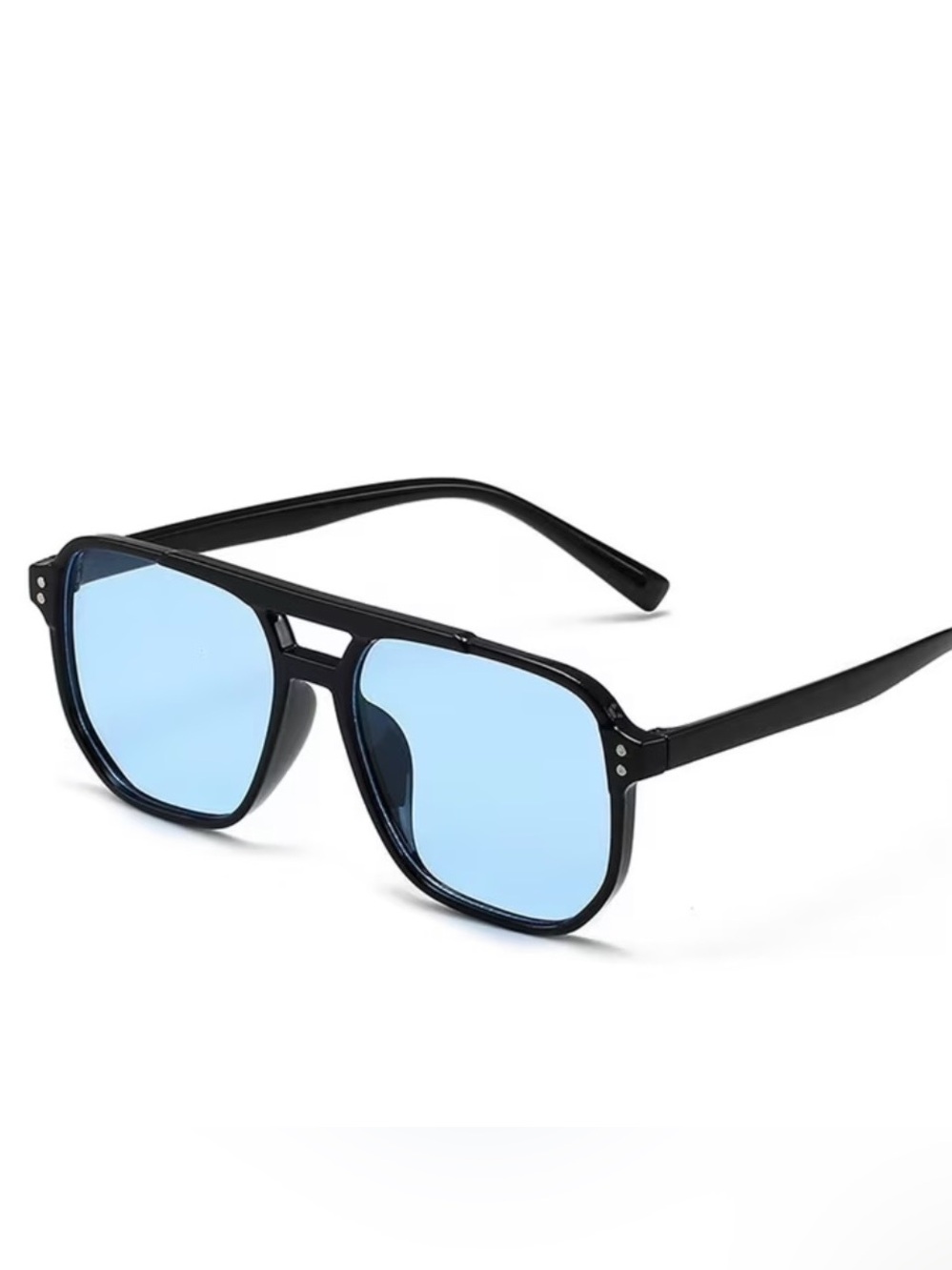 Men's Black Frame Sunglasses with Light Blue Lenses - Modern Aviator unisex